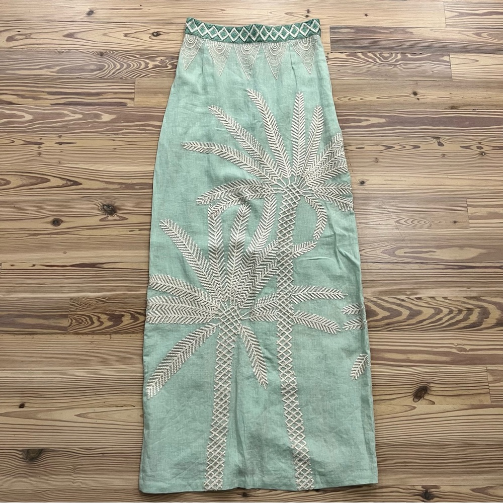 Emprio Sirenuse Monika Palm Set (Skirt+Top) in Biscay Green 100% Linen - Picture 10 of 13